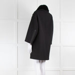 Vince Black Shift Coat with Detachable Rabbit Fur Collar