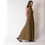 Asceno Khaki Green The Tallin Dress Viscose Crepe