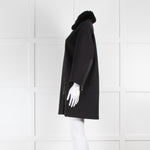 Vince Black Shift Coat with Detachable Rabbit Fur Collar