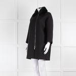 Vince Black Shift Coat with Detachable Rabbit Fur Collar