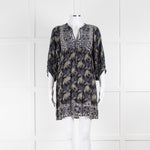 BA&SH Black Blue White Floral Smock Short Dress