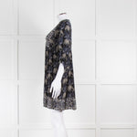 BA&SH Black Blue White Floral Smock Short Dress