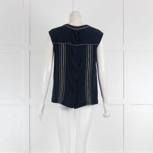 Prada Navy Sleeveless Top with White Stitching