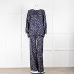 Max Mara Navy White Dance Print Silk Wide Trousers