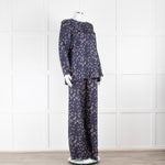 Max Mara Navy White Dance Print Silk Wide Trousers