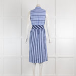 Vilagallo Blue & Navy Stripe Cotton Sleeveless Dress with Belt