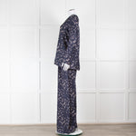 Max Mara Navy White Dance Print Silk Wide Trousers