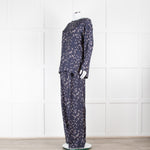 Max Mara Navy White Dance Print Silk Wide Trousers