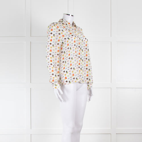 Alice + Olivia Cream Multi Colour Teapot Print Silk Shirt