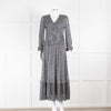 Iris Silver Lurex Long Sleeve V-Neck Maxi Dress