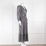 Iris Silver Lurex Long Sleeve V-Neck Maxi Dress