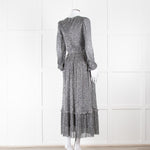 Iris Silver Lurex Long Sleeve V-Neck Maxi Dress