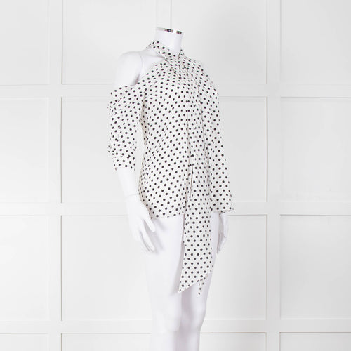 Erdem White Black Polka Dot Cut Out Shoulder Silk Top