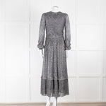 Iris Silver Lurex Long Sleeve V-Neck Maxi Dress