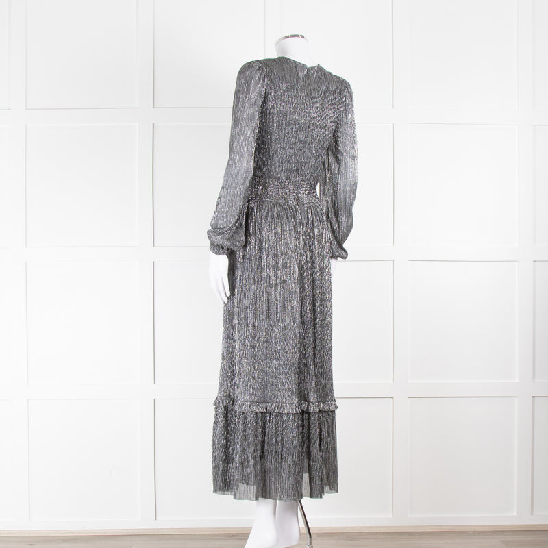 Iris Silver Lurex Long Sleeve V-Neck Maxi Dress