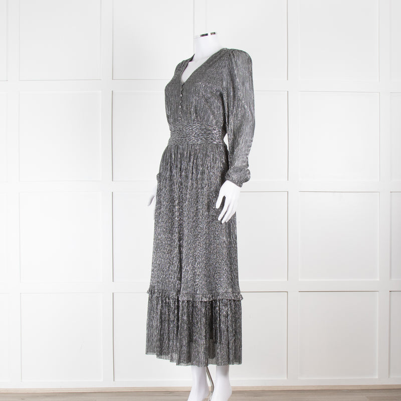 Iris Silver Lurex Long Sleeve V-Neck Maxi Dress