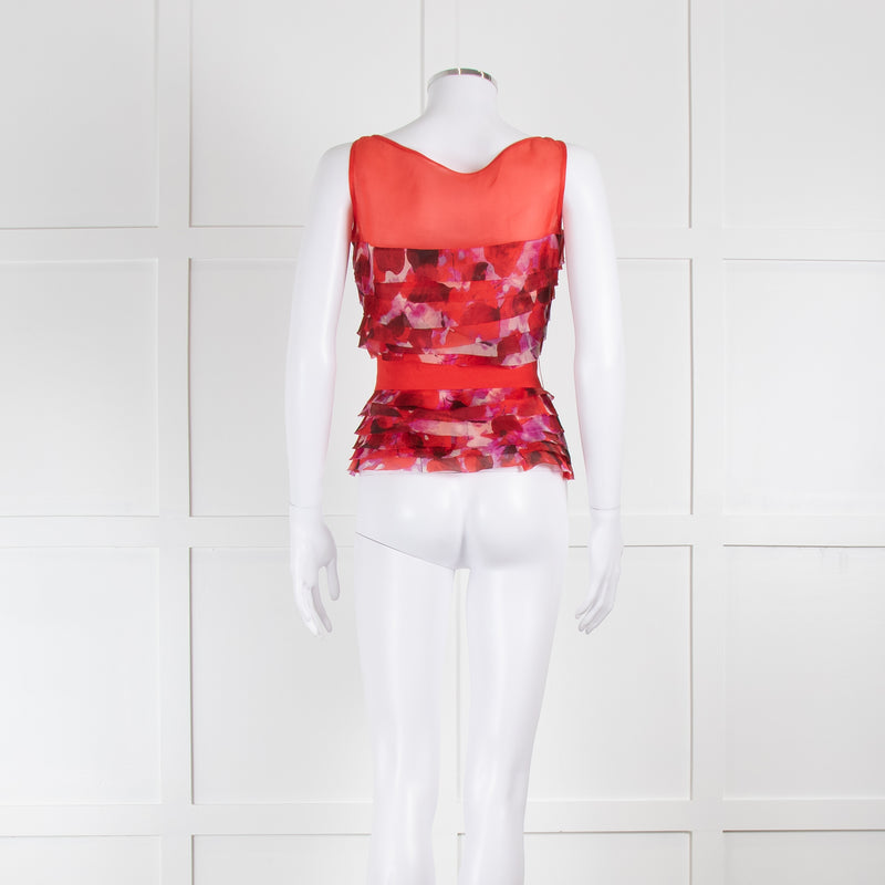 Carolina Herrera Red Purple Sleeveless Ruffled Top