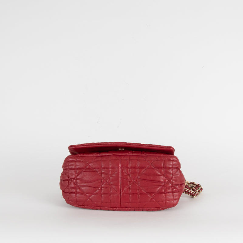 Christian Dior Burgundy Red Delices Cannage Flap Bag With Gold Chain