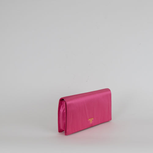 Prada Bright Pink Silk Fold Over Clutch