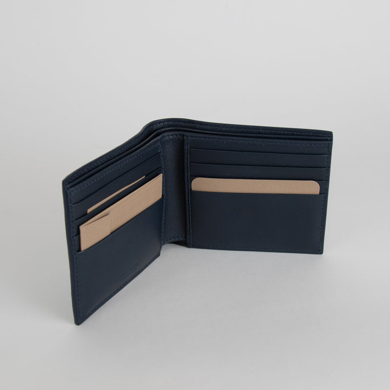 Bottega Veneta Navy Blue Intrecciato Fold Wallet