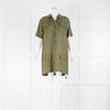 Equipment Green Linen Short Sleeve Shift Dress With Front Pockets