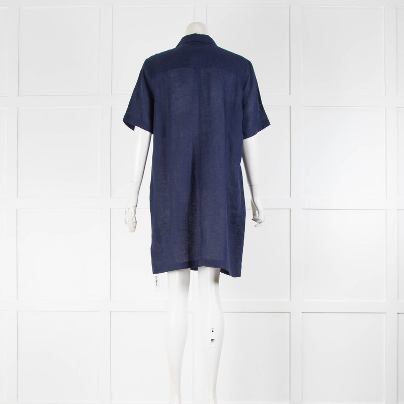 Equipment Navy Linen Shift Dress With Front Pockets