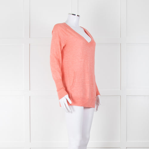 Loro Piana Coral Pink Wool Silk V Neck Jumper