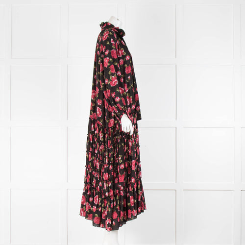 Sister Jane Black And Pink Rose Print Tiered Dress