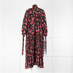 Sister Jane Black And Pink Rose Print Tiered Dress