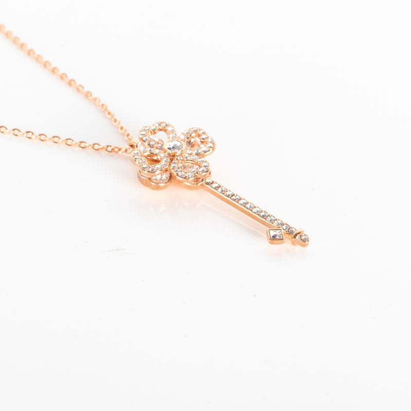 Swarovski Rose Gold Clover Key Necklace