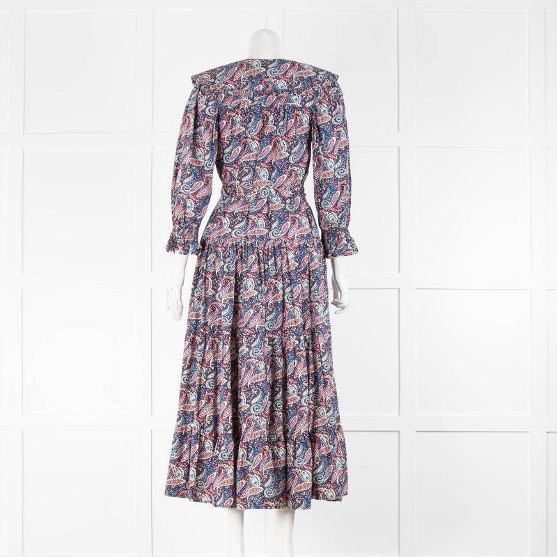 Seraphina Blue and Pink Paisley Ruffle Collar Dress