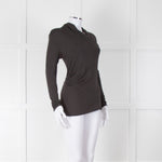 Max Mara Chocolate Brown Cotton Jersey Wrap V Neck Top