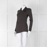 Max Mara Chocolate Brown Cotton Jersey Wrap V Neck Top