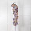 Etro Grey Purple Orange Teal Silk Paisley Print Cap Sleeve Dress