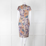 Etro Grey Purple Orange Teal Silk Paisley Print Cap Sleeve Dress