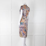 Etro Grey Purple Orange Teal Silk Paisley Print Cap Sleeve Dress