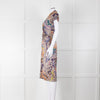 Etro Grey Purple Orange Teal Silk Paisley Print Cap Sleeve Dress