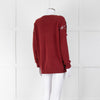 Chloe Brick Red Cashmere Wool Blend Appliqué Shoulder V Neck Jumper