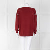 Chloe Brick Red Cashmere Wool Blend Appliqué Shoulder V Neck Jumper