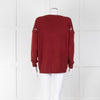 Chloe Brick Red Cashmere Wool Blend Appliqué Shoulder V Neck Jumper