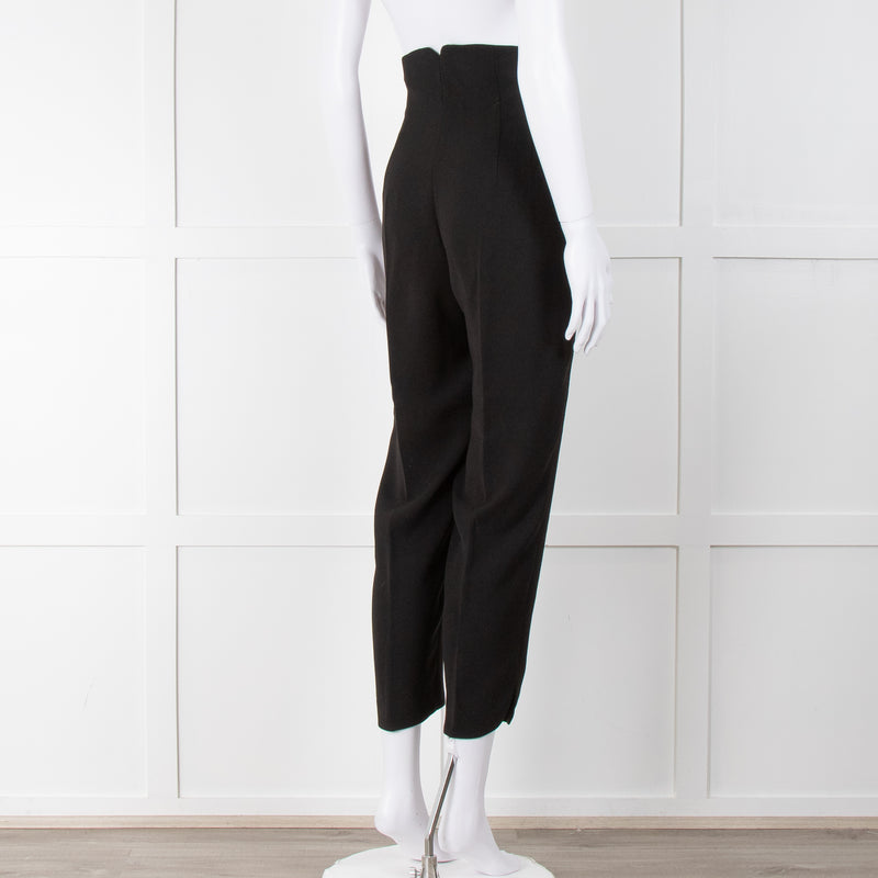 Giorgio Armani Black Front Pleated Tapered Trousers