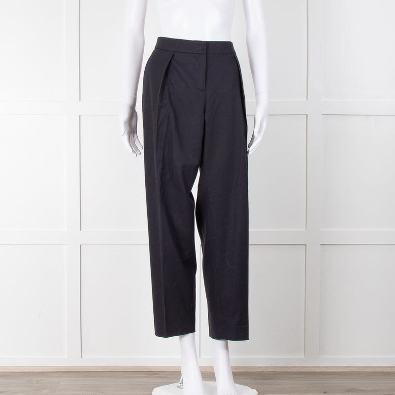 Giorgio Armani Navy Blue Virgin Wool Pleat Front Trousers