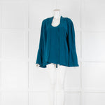 Michael Michael Kors Silk Teal Flared Sleeve Blouse With Tie