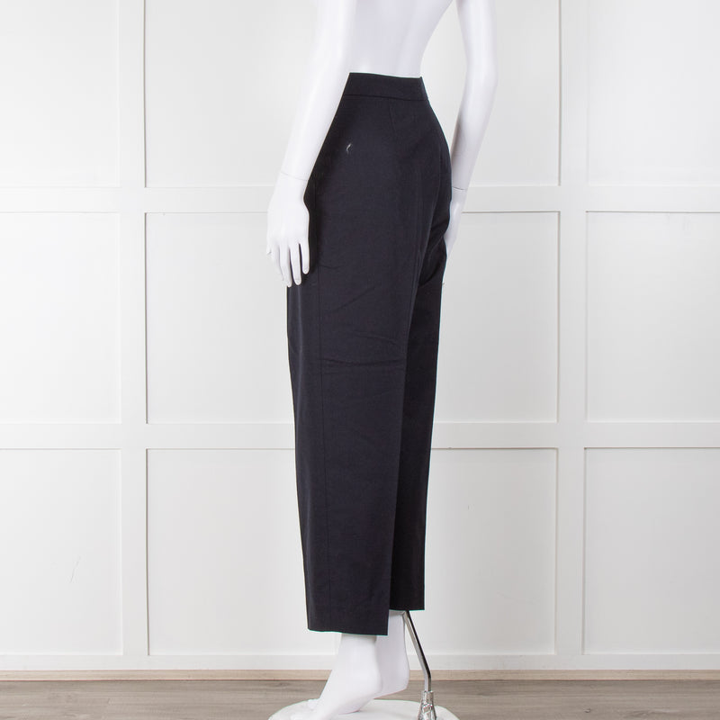 Giorgio Armani Navy Blue Virgin Wool Pleat Front Trousers