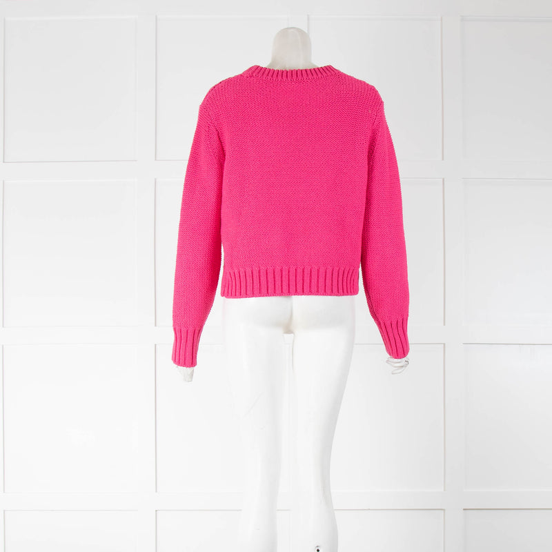 White + Warren Bright Pink Cotton Knit Jumper