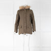 Sandro Khaki Cotton Parka With Fur Collar