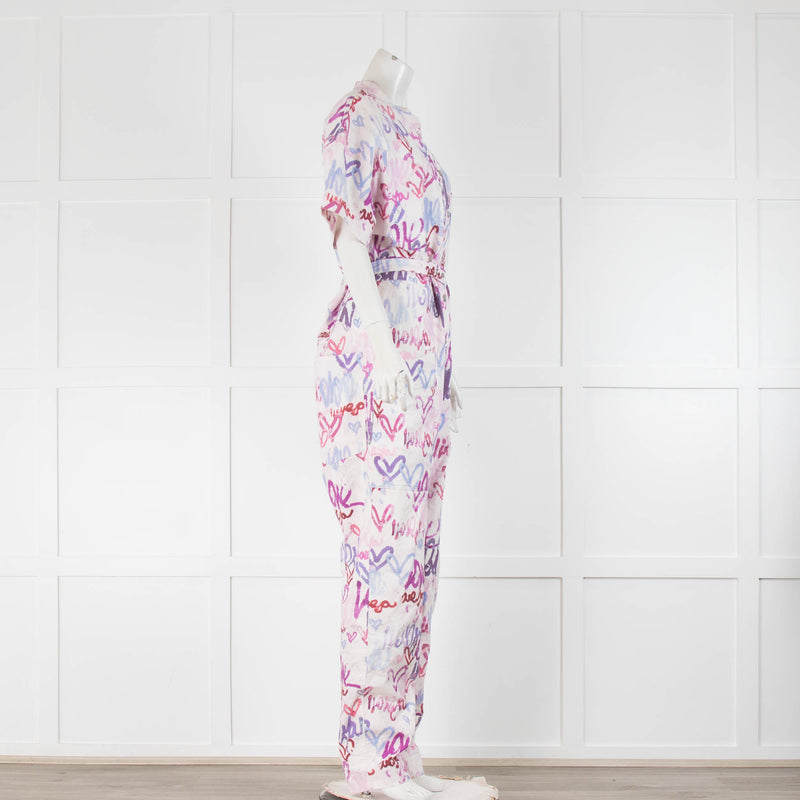 Isabel Marant Etundra Belted Graffiti Print Pink And Purple Jumpsuit