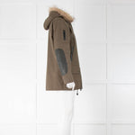 Sandro Khaki Cotton Parka With Fur Collar