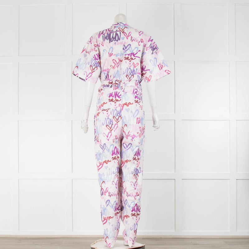 Isabel Marant Etundra Belted Graffiti Print Pink And Purple Jumpsuit