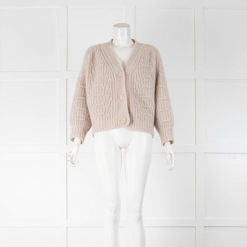 Ba&sh Oatmeal Mohair Cable Knit Cardigan